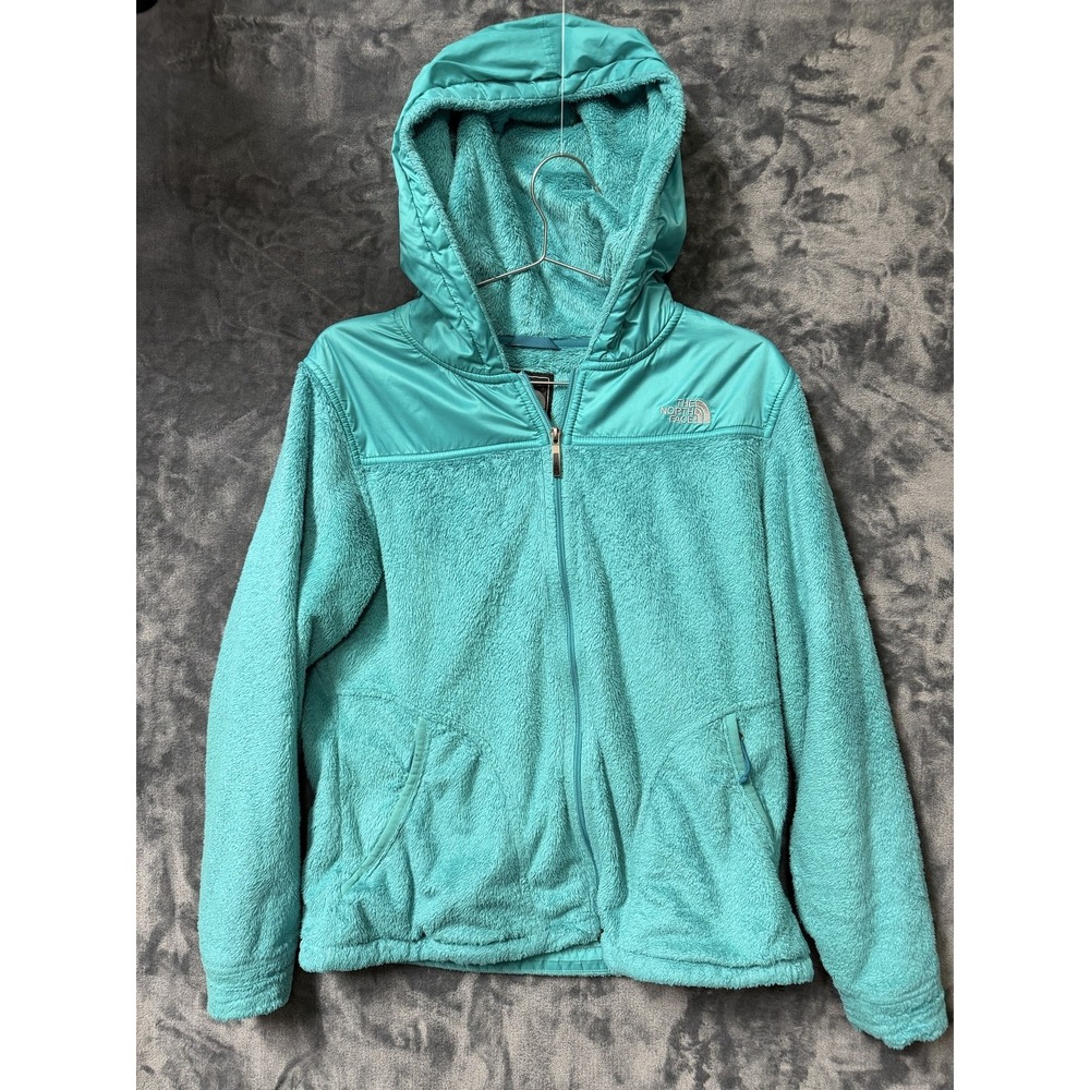 The North Face Jacket Womens M Blue Fleece Hooded Full Zip Lined Pockets Logo